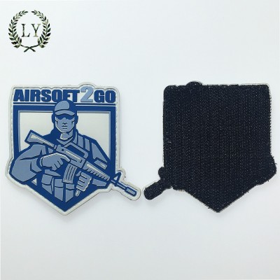 Custom embossed  pvc silicone rubber patches with hook and loop backing