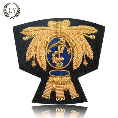 Handmade custom Gold  bullion wire embroidery blazer Badges with 3D Logos in high quality